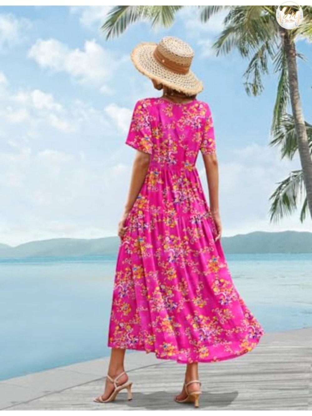 Womens Floral Maxi Dress Cotton Rayon Bohemian Swing Dress Pockets Casual - Picture 3 of 6